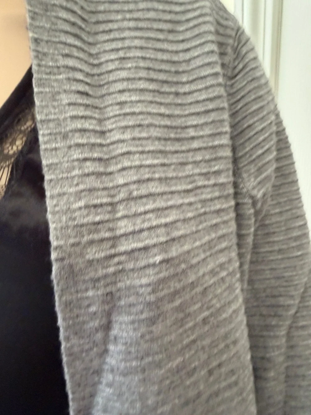 Cyrus Light Gray Open-Front Ribbed Cardigan - Picture 4 of 8